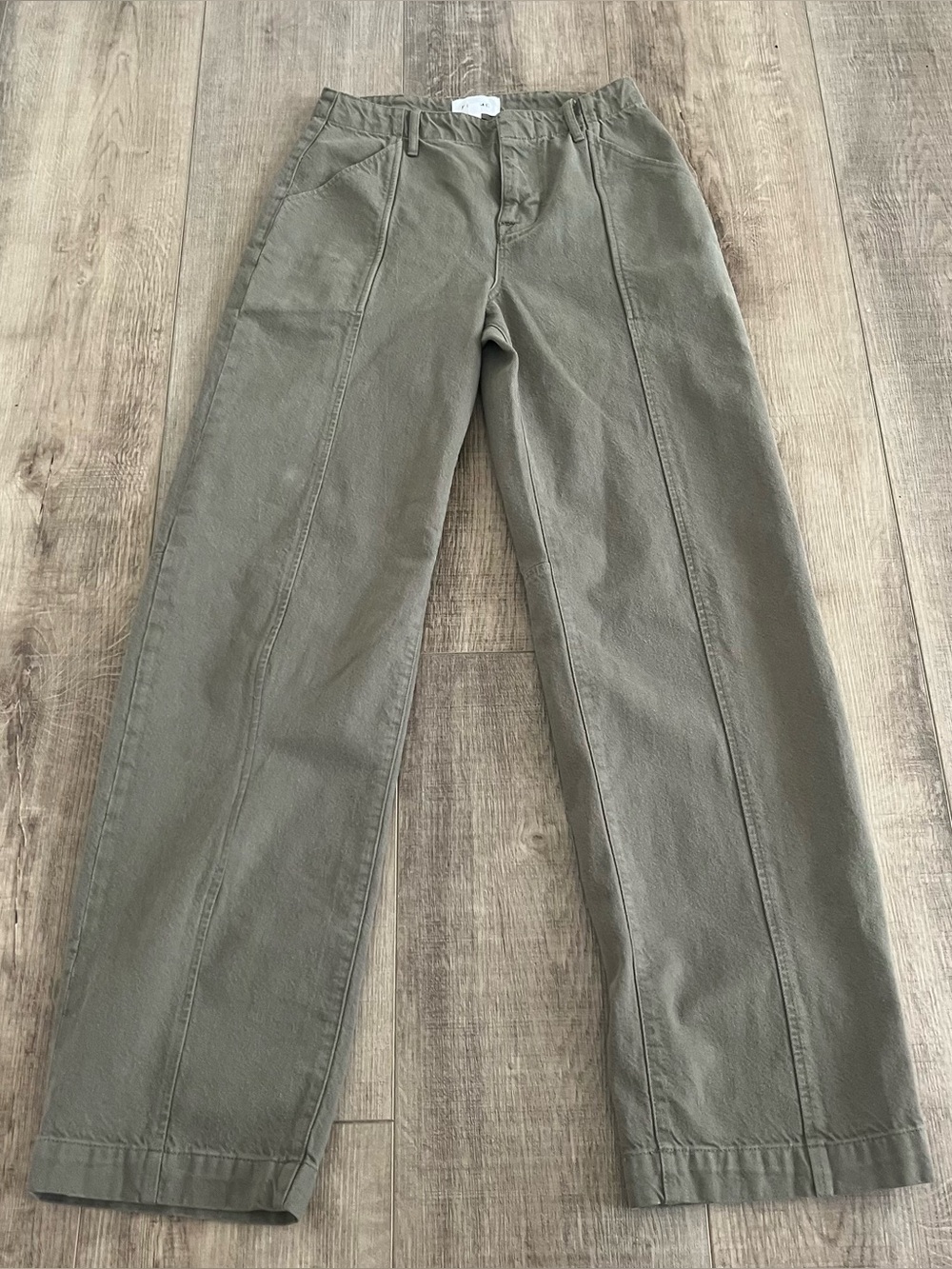 FRAME NWOT tag 25 Sage Green WASHED MILITARY Denim Jeans Straight 11” Rise $200